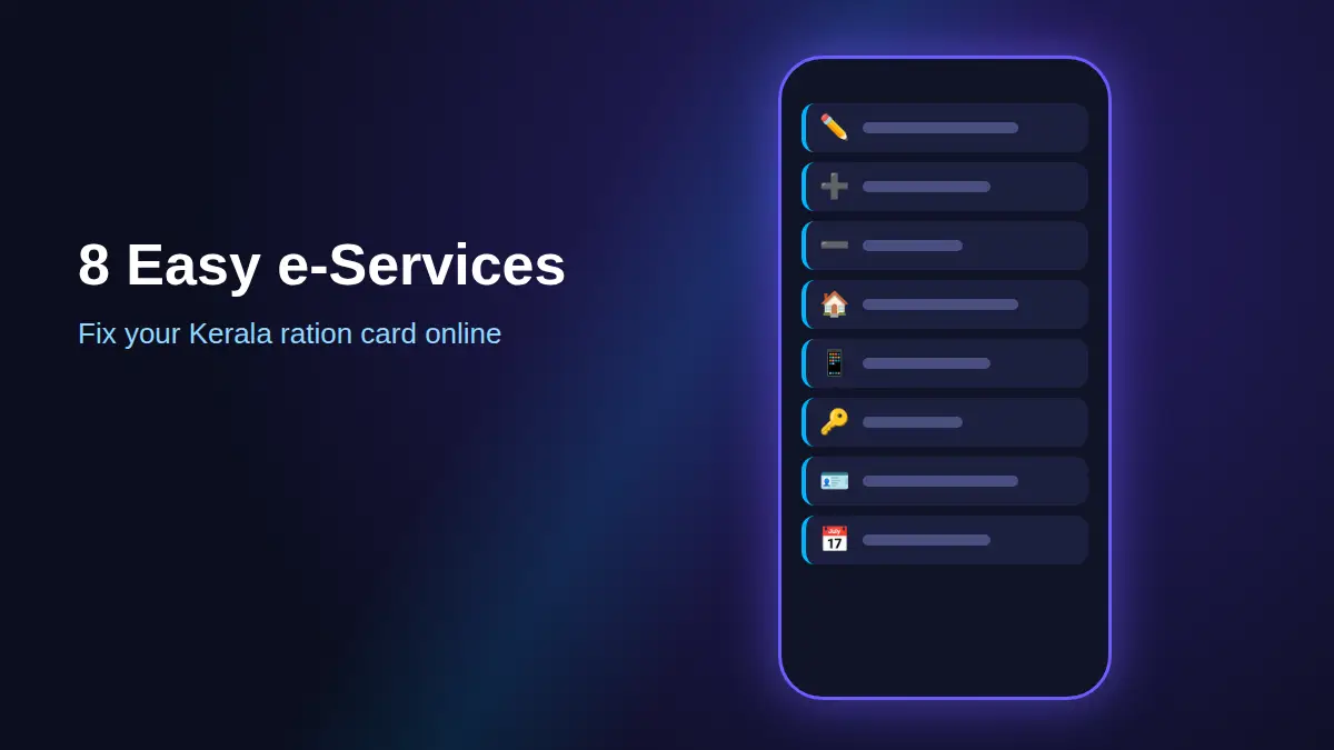 Ration card correction Kerala online services list shown on a phone screen